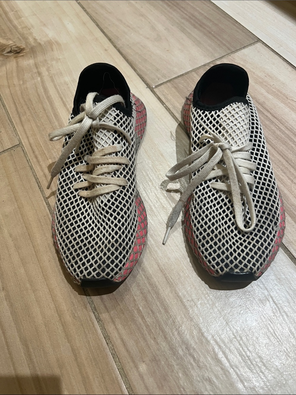adidas Women's White Mesh Sneakers with Pink Accents